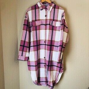 Large Blush Pink/Ivory Oversized Plaid Striped Jacket Shacket Barbie Girl Core
